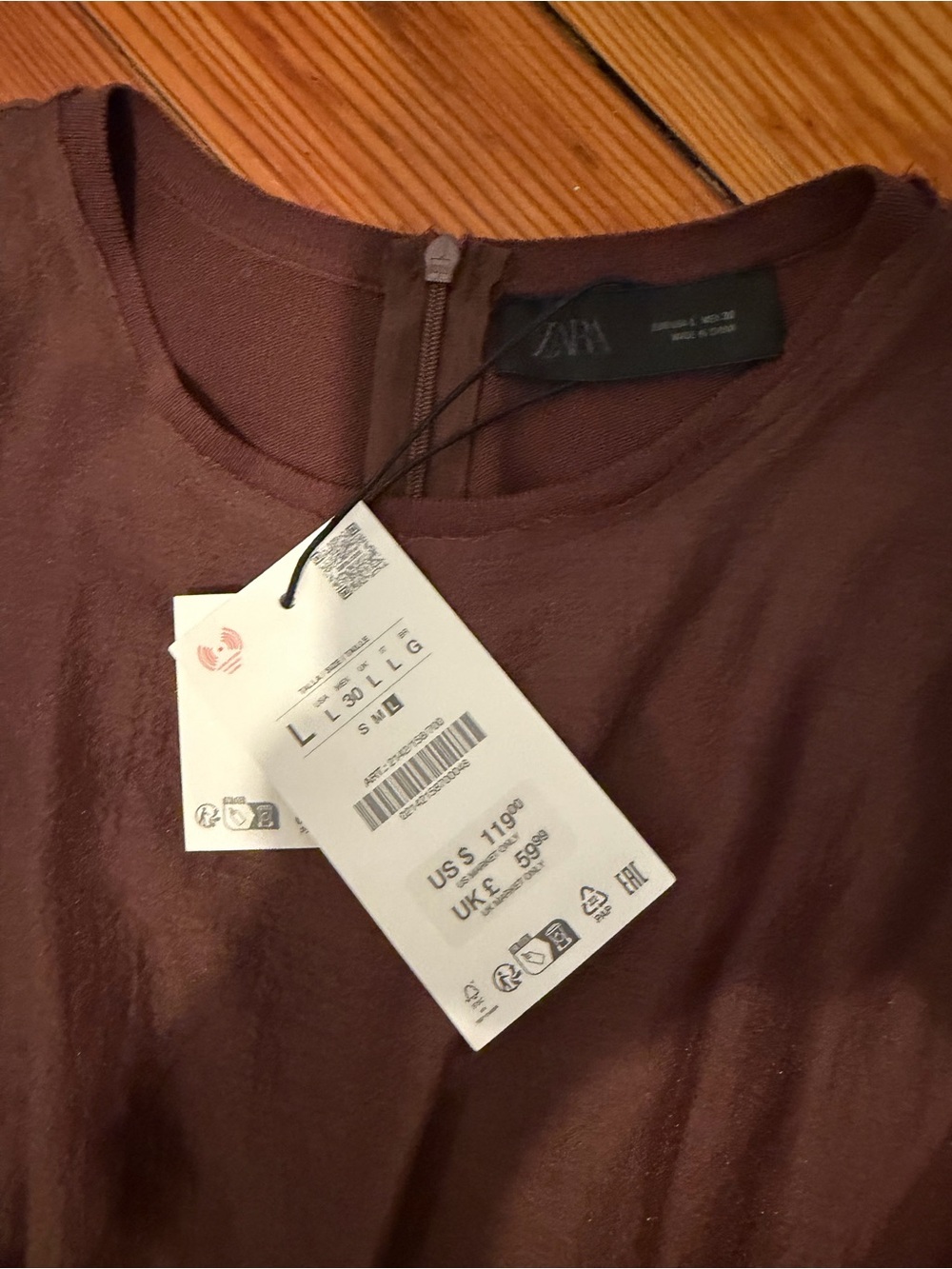 Zara Round-Neck Dress with pleated waist in Deep Brown